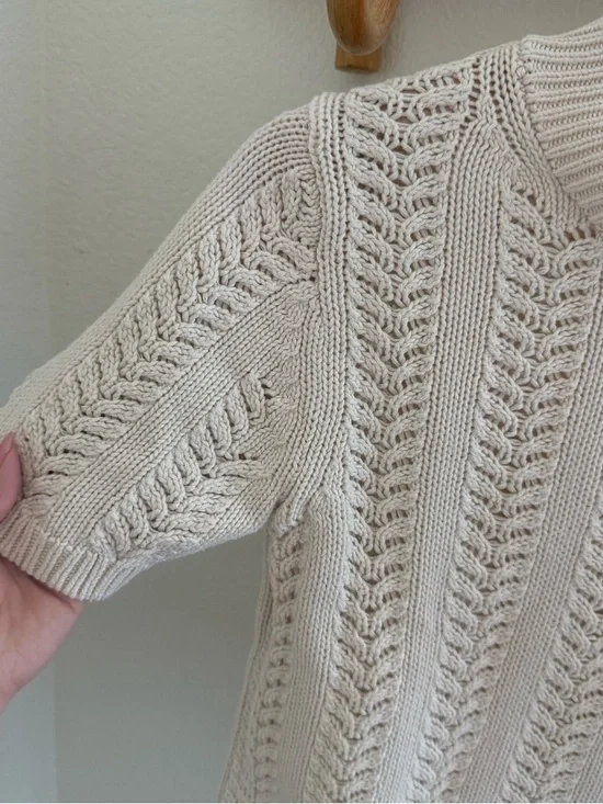 GAP cream short sleeve pointelle mockneck knit sweater size XS minimalist - Picture 4 of 10